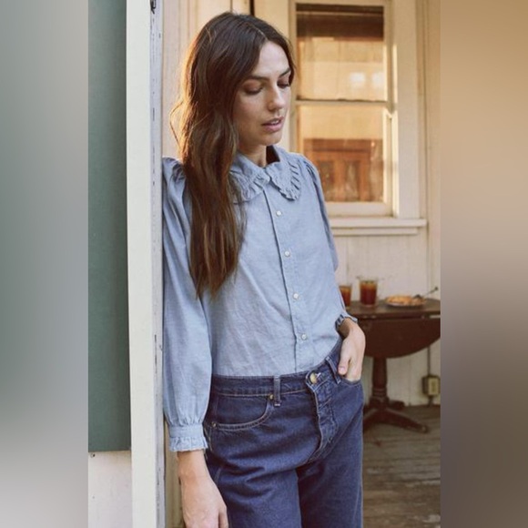 THE GREAT. The Railroad Jean Cotton Wide Leg Cropped Vintage Style Jeans Size 27 - Picture 2 of 11